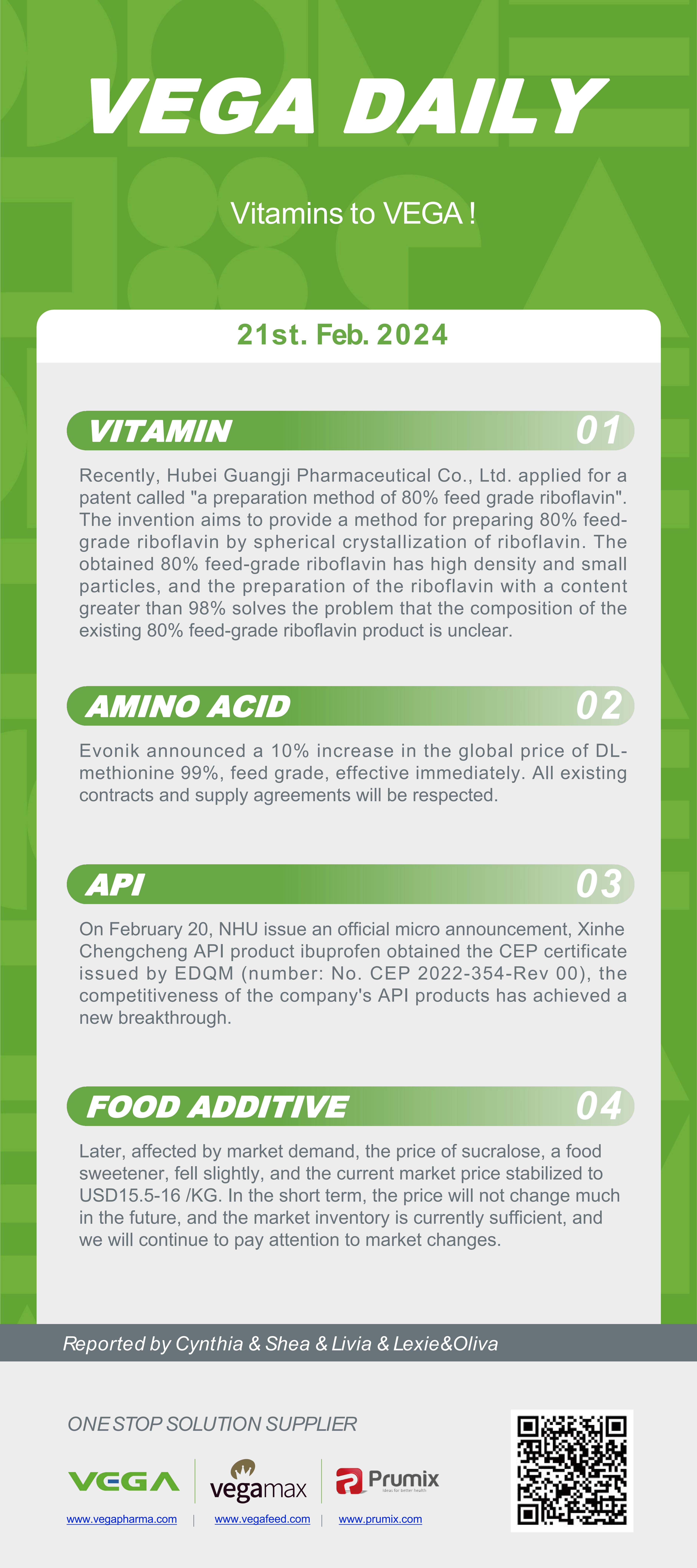 Vega Daily Dated on Fab 21st 2024 Vitamin Amino Acid APl Food Additives.png